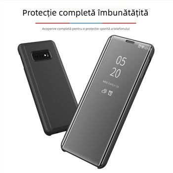 Carcasă din piele pentru telefon cu oglindă verticală — electroplating PC + piele PU, placare în vid, personalizabil, stil business/lux
