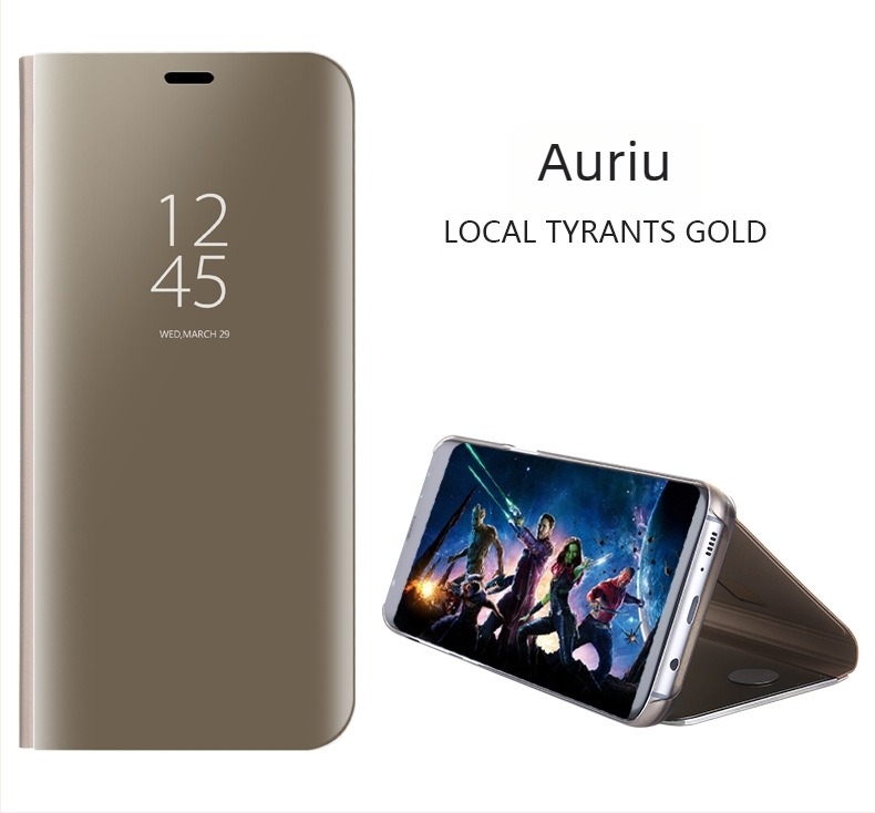 Carcasă din piele pentru telefon cu oglindă verticală — electroplating PC + piele PU, placare în vid, personalizabil, stil business/lux