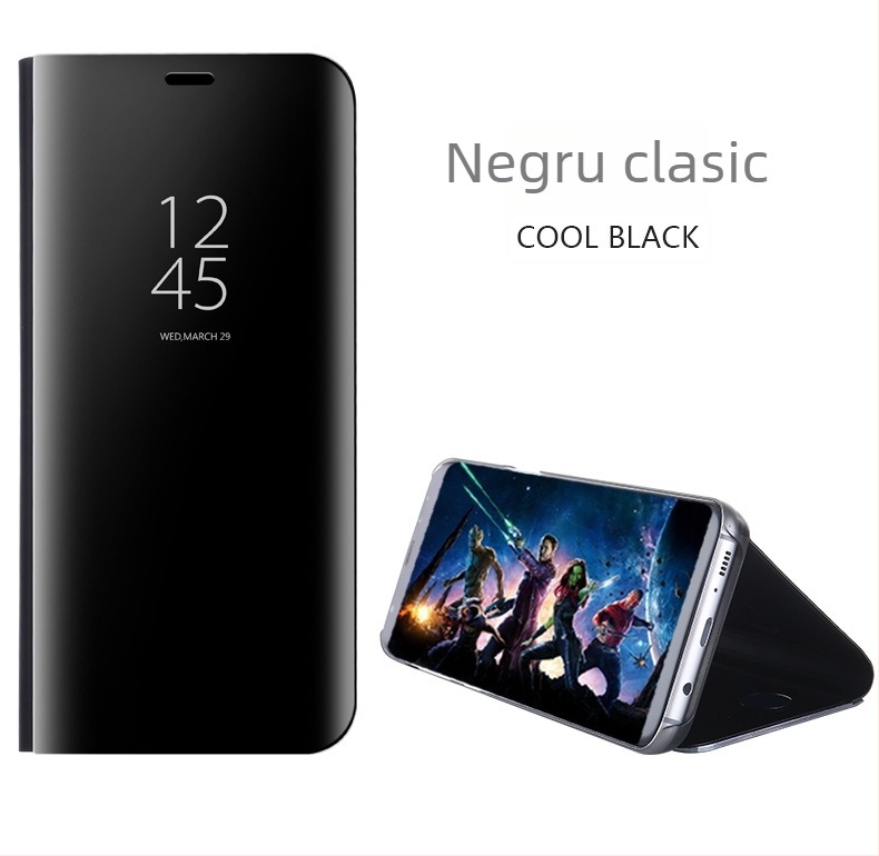 Carcasă din piele pentru telefon cu oglindă verticală — electroplating PC + piele PU, placare în vid, personalizabil, stil business/lux