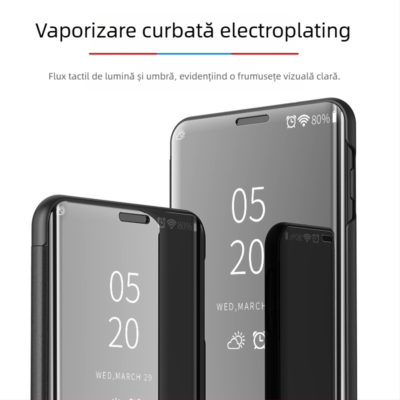 Carcasă din piele pentru telefon cu oglindă verticală — electroplating PC + piele PU, placare în vid, personalizabil, stil business/lux