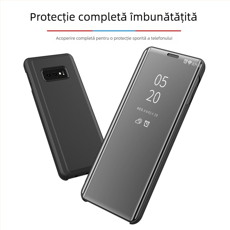 Carcasă din piele pentru telefon cu oglindă verticală — electroplating PC + piele PU, placare în vid, personalizabil, stil business/lux