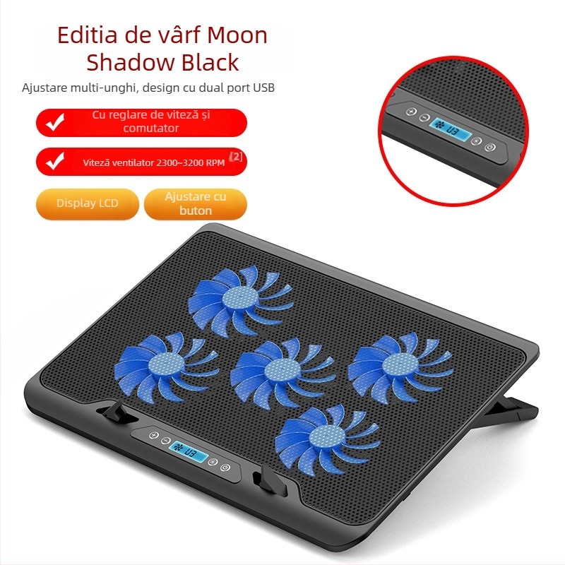 Suport de răcire pentru laptop cu două ventilatoare, plasă metalică, cablu de 50 cm, greutate 0,7–1,1 kg