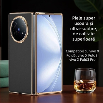 Husă Vivo X Fold 5 din piele naturală cu finisaj electroplatinat, personalizabilă, rezistentă la uzură, la cădere și la amprente