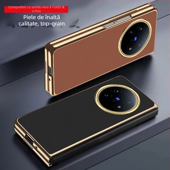 Husă Vivo X Fold 5 din piele naturală cu finisaj electroplatinat, personalizabilă, rezistentă la uzură, la cădere și la amprente