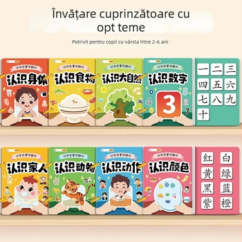 Carte liniștită pentru alfabetizare timpurie cu carduri pictografice și set de autocolante; pentru copii 3–6 ani; material: hârtie; marcă Pasien