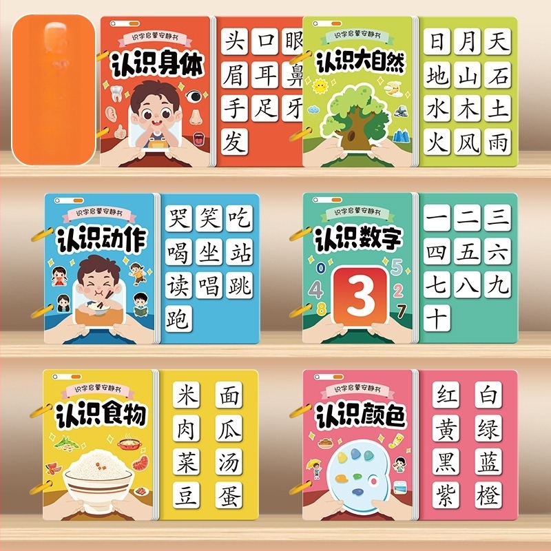 Carte liniștită pentru alfabetizare timpurie cu carduri pictografice și set de autocolante; pentru copii 3–6 ani; material: hârtie; marcă Pasien