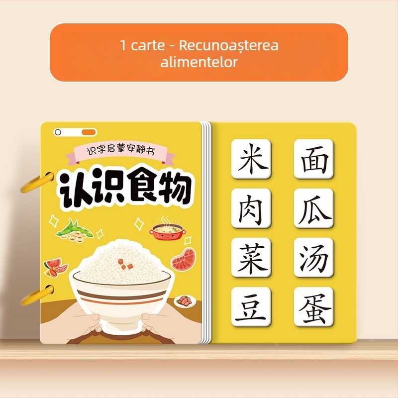 Carte liniștită pentru alfabetizare timpurie cu carduri pictografice și set de autocolante; pentru copii 3–6 ani; material: hârtie; marcă Pasien