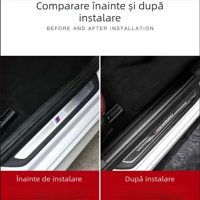 Prag ușă BMW – aspect fibră de carbon real, rezistent la zgârieturi și uzură