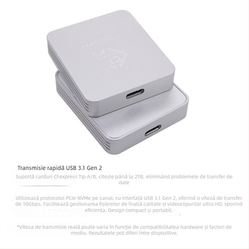 Cititor CFexpress pentru Type A/B, USB 3.1 Type-C, Carcasă CNC din aluminiu, Extern, 60 g