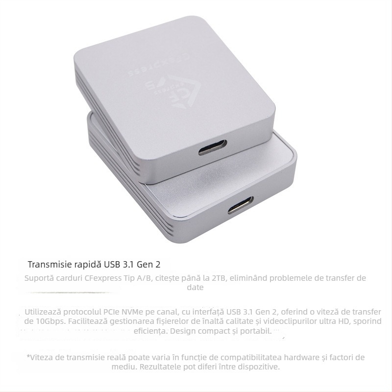 Cititor CFexpress pentru Type A/B, USB 3.1 Type-C, Carcasă CNC din aluminiu, Extern, 60 g