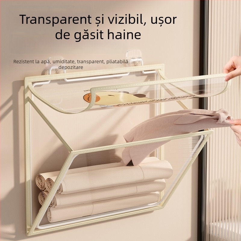 Raft de depozitare pentru baie, pe perete, pliere, montaj fără găuri, organizator PVC, model SND6039