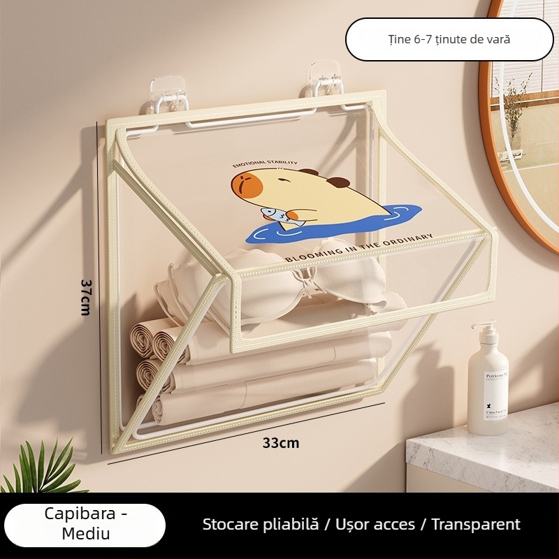Raft de depozitare pentru baie, pe perete, pliere, montaj fără găuri, organizator PVC, model SND6039