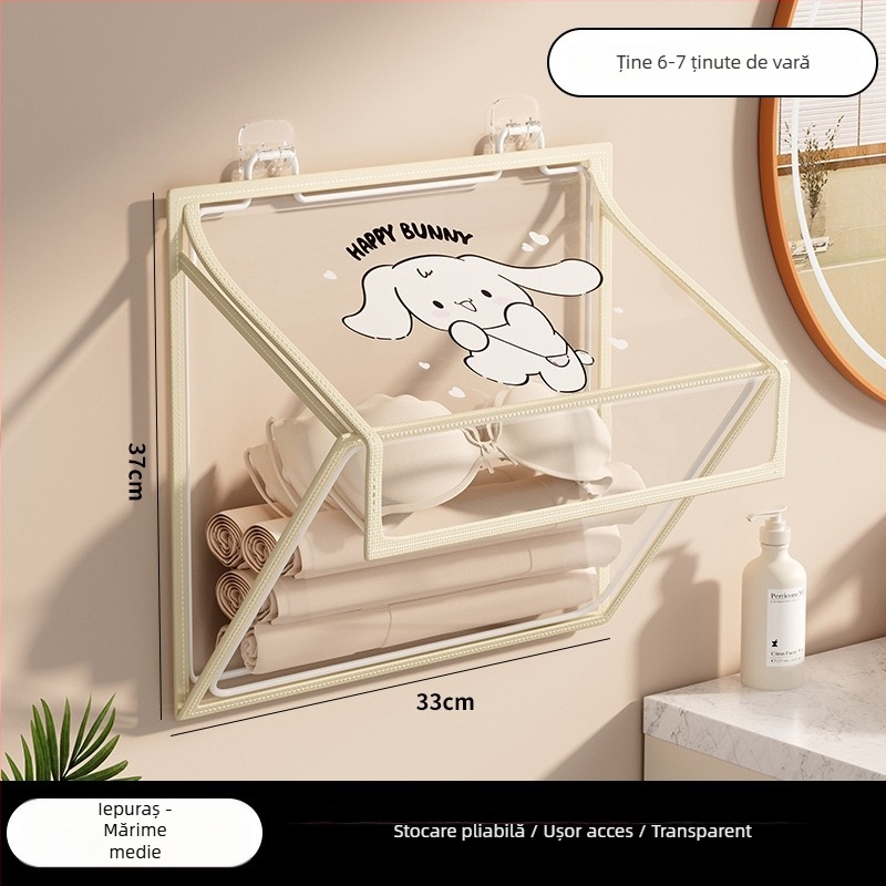 Raft de depozitare pentru baie, pe perete, pliere, montaj fără găuri, organizator PVC, model SND6039