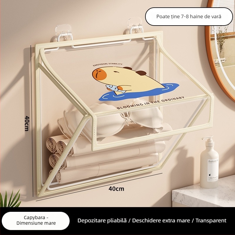 Raft de depozitare pentru baie, pe perete, pliere, montaj fără găuri, organizator PVC, model SND6039