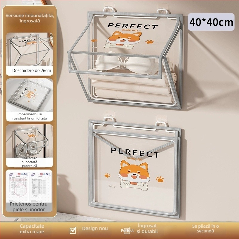 Raft de depozitare pentru baie, pe perete, pliere, montaj fără găuri, organizator PVC, model SND6039