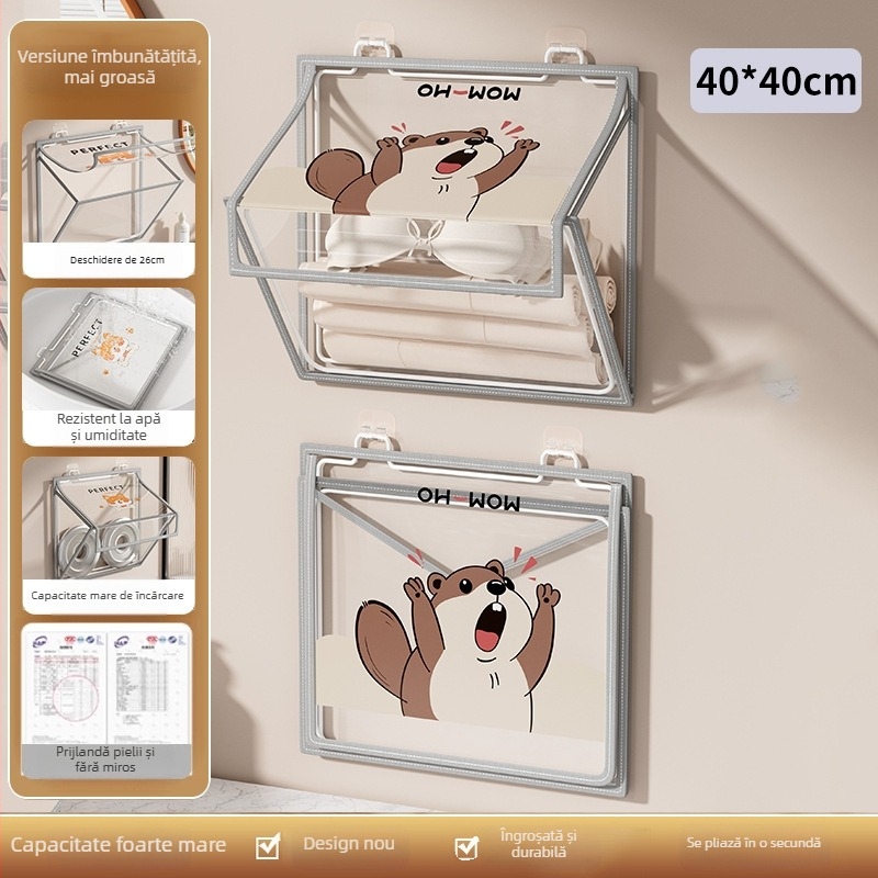 Raft de depozitare pentru baie, pe perete, pliere, montaj fără găuri, organizator PVC, model SND6039