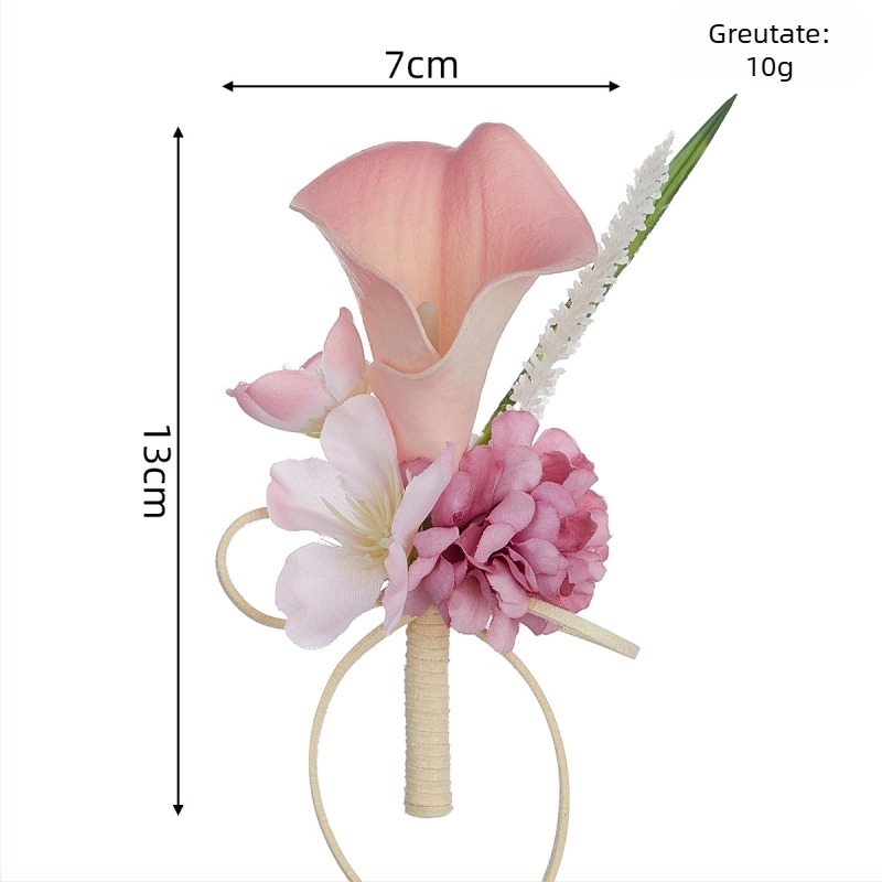 Boutonnière masculin din mătase cu crin Calla – semi-manual, potrivită pentru nunți, baluri și sărbători