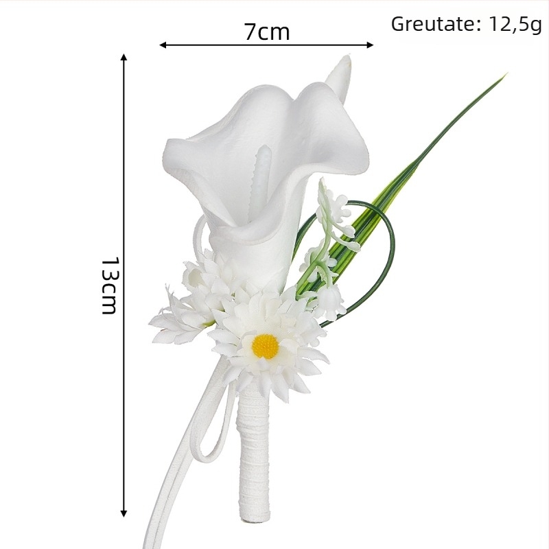 Boutonnière masculin din mătase cu crin Calla – semi-manual, potrivită pentru nunți, baluri și sărbători