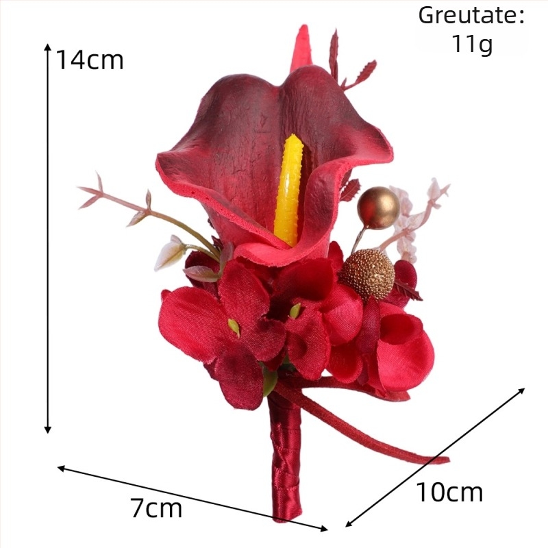 Boutonnière masculin din mătase cu crin Calla – semi-manual, potrivită pentru nunți, baluri și sărbători