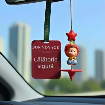 Pandantiv pentru oglinda retrovizoare auto — seria Cartoon Star Man Paper Plane, material PVC, personalizabil, decor interior, accesorii auto