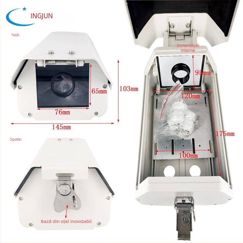 Carcasă din aluminiu, cuboid, pentru cameră F08, recunoaștere a plăcilor, montaj exterior, protecție împotriva ploii și prafului