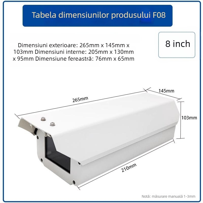 Carcasă din aluminiu, cuboid, pentru cameră F08, recunoaștere a plăcilor, montaj exterior, protecție împotriva ploii și prafului