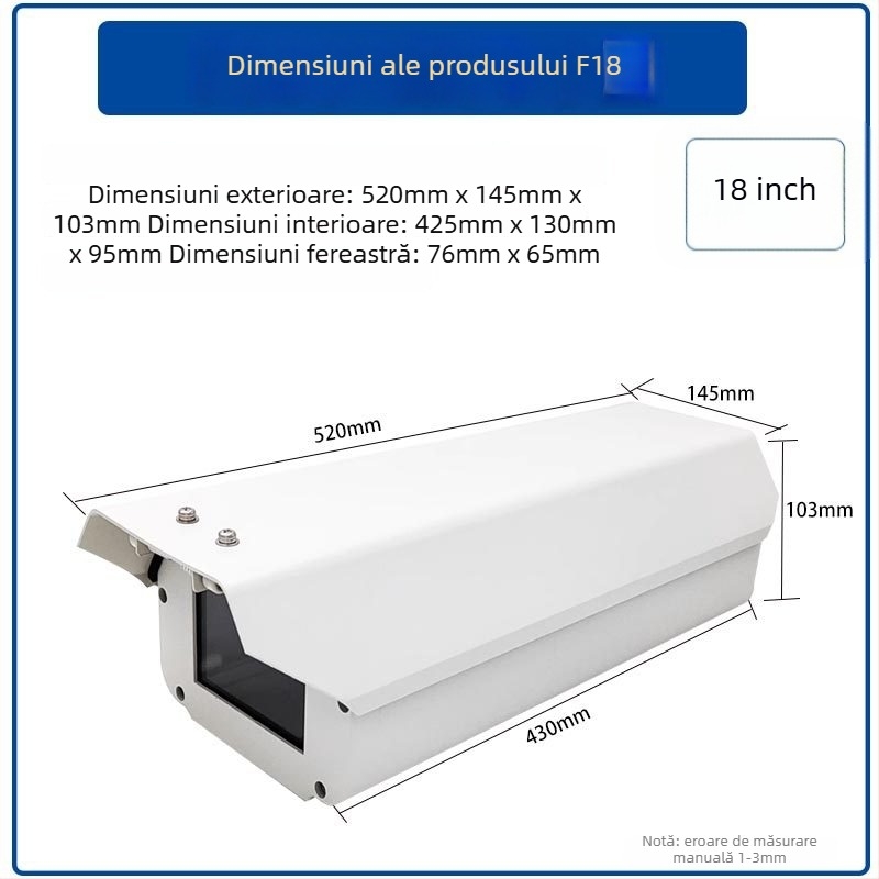 Carcasă din aluminiu, cuboid, pentru cameră F08, recunoaștere a plăcilor, montaj exterior, protecție împotriva ploii și prafului