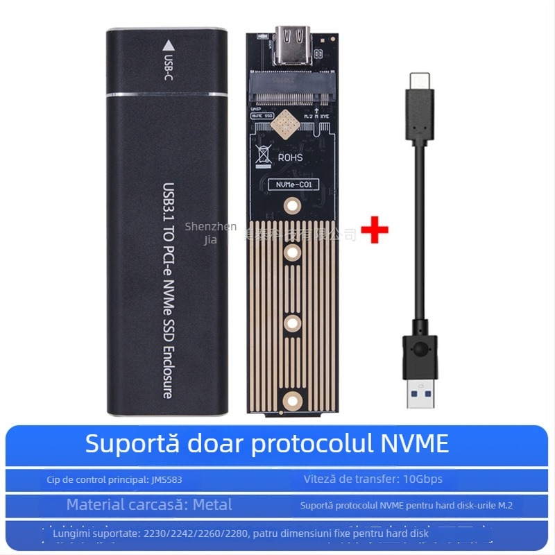 Nothing MCA3512 USB 3.1 Type-C la M.2 NVMe/NGFF Carcasă externă SSD Gen2, NVMe/AHCI dual protocol, până la 4 TB, 10 Gbps