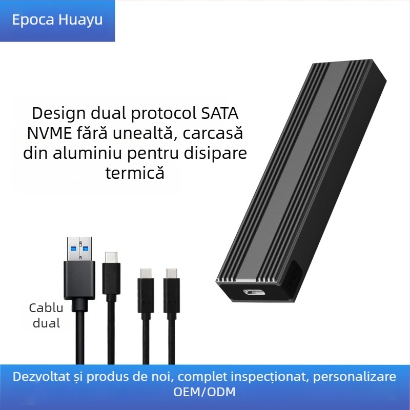 Carcasă externă pentru SSD M.2 NVMe/NGFF cu dual protocol USB-C 3, HY217, din aliaj de magneziu-aluminiu, suportă până la 4TB, viteză de transfer 10 Gb/s