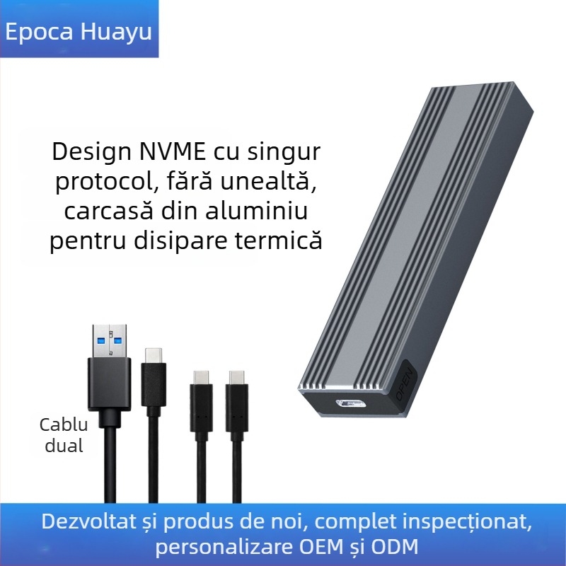 Carcasă externă pentru SSD M.2 NVMe/NGFF cu dual protocol USB-C 3, HY217, din aliaj de magneziu-aluminiu, suportă până la 4TB, viteză de transfer 10 Gb/s