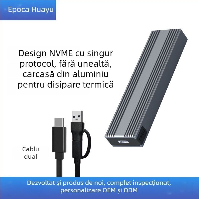 Carcasă externă pentru SSD M.2 NVMe/NGFF cu dual protocol USB-C 3, HY217, din aliaj de magneziu-aluminiu, suportă până la 4TB, viteză de transfer 10 Gb/s