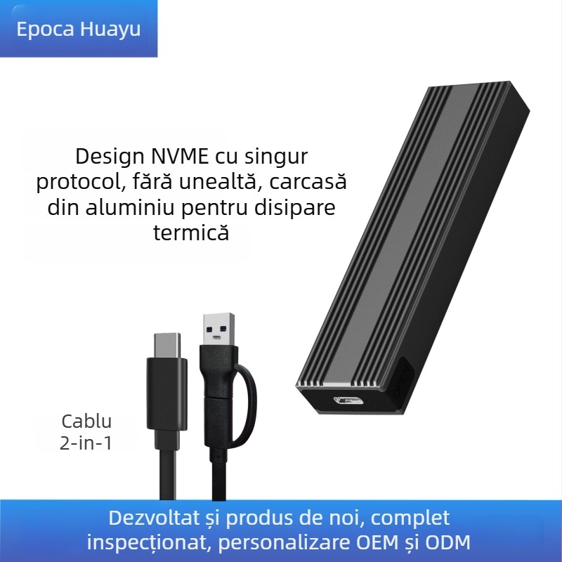 Carcasă externă pentru SSD M.2 NVMe/NGFF cu dual protocol USB-C 3, HY217, din aliaj de magneziu-aluminiu, suportă până la 4TB, viteză de transfer 10 Gb/s