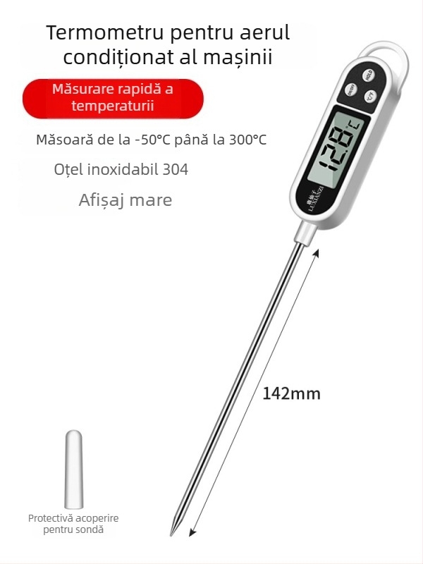 Detector termometru pentru aer condiționat auto - tester digital de temperatură cu sondă pentru conducta de aer