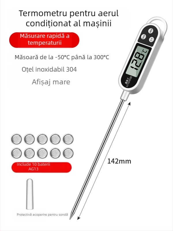 Detector termometru pentru aer condiționat auto - tester digital de temperatură cu sondă pentru conducta de aer