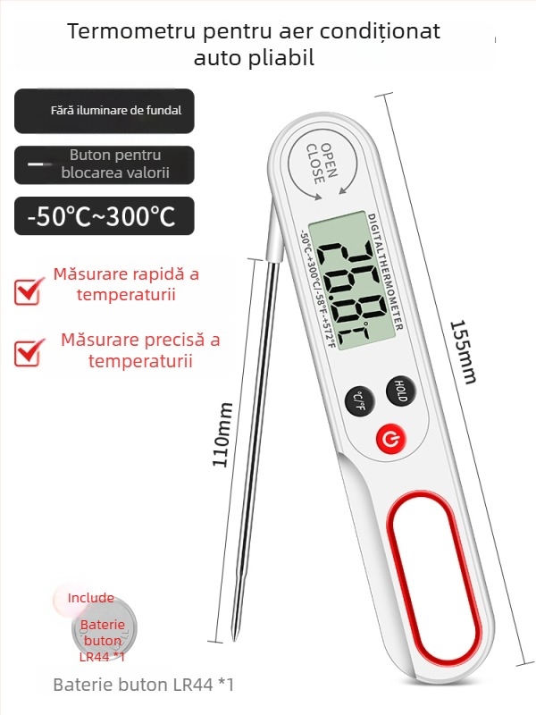 Detector termometru pentru aer condiționat auto - tester digital de temperatură cu sondă pentru conducta de aer