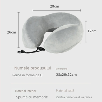 Perne U‑shape din spumă cu memorie, pentru călătorii, cu husă din velur Crystal, pentru adulți