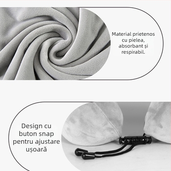 Perne U‑shape din spumă cu memorie, pentru călătorii, cu husă din velur Crystal, pentru adulți