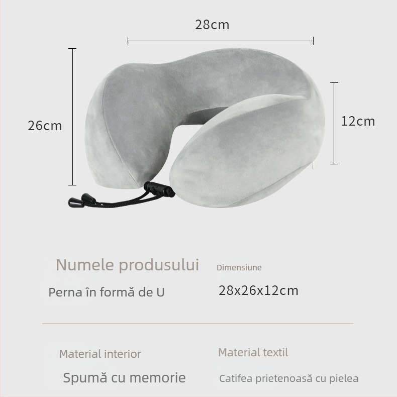 Perne U‑shape din spumă cu memorie, pentru călătorii, cu husă din velur Crystal, pentru adulți