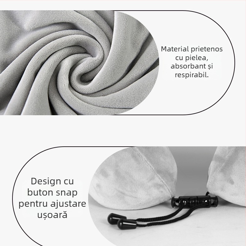 Perne U‑shape din spumă cu memorie, pentru călătorii, cu husă din velur Crystal, pentru adulți