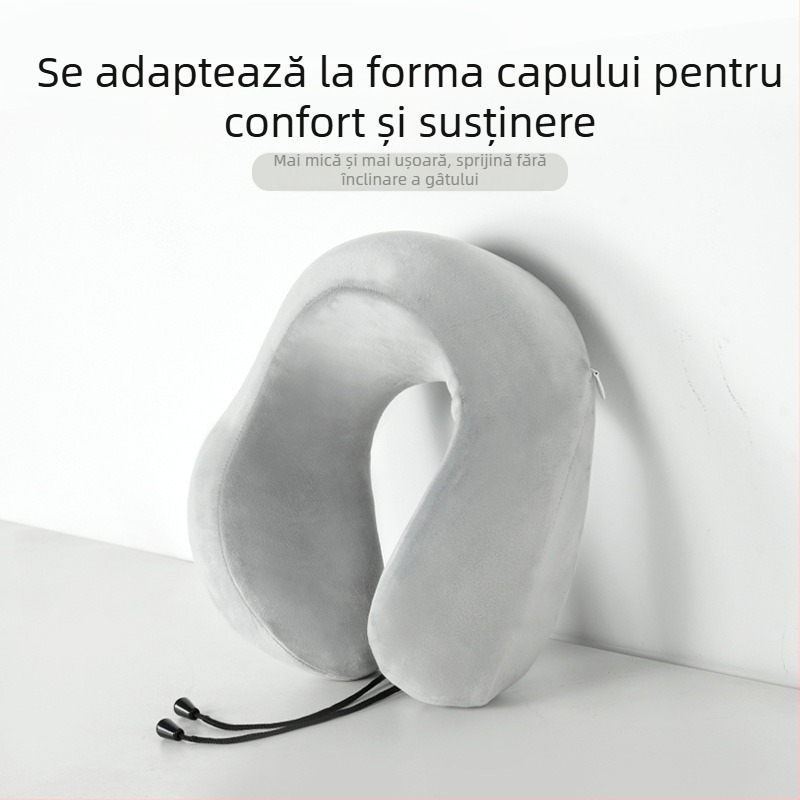 Perne U‑shape din spumă cu memorie, pentru călătorii, cu husă din velur Crystal, pentru adulți