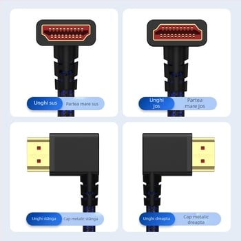 HDMI 2.1 cablu unghi drept, cu ţesătură colorată, cablu retractabil cu arc, 1 m, video 8K