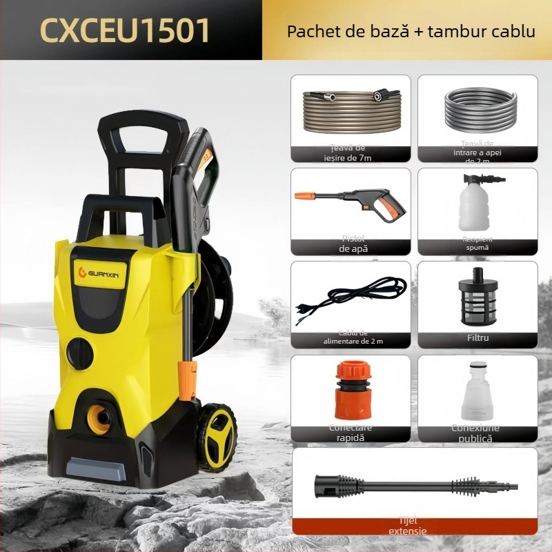 Spălător cu presiune vertical 220V, 1800W, cu perie - corp PP, motor AC, presiune maximă 65 bar, debit 4-8 L/min