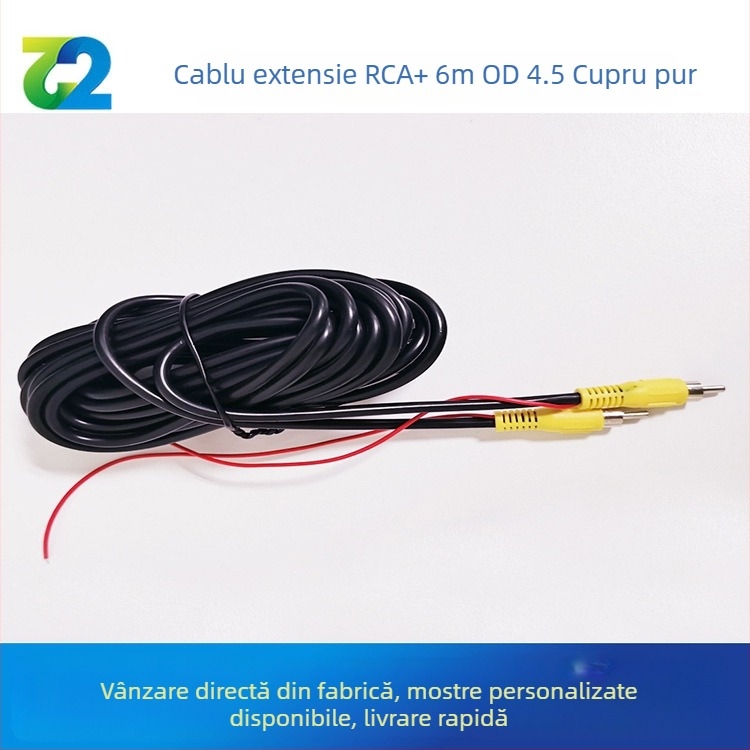 Cablu de extindere video pentru mașină cu sunet și cameră de mers înapoi, înveliș PVC, certificat RoHS, brand Two or two, compatibil cu audio și video.