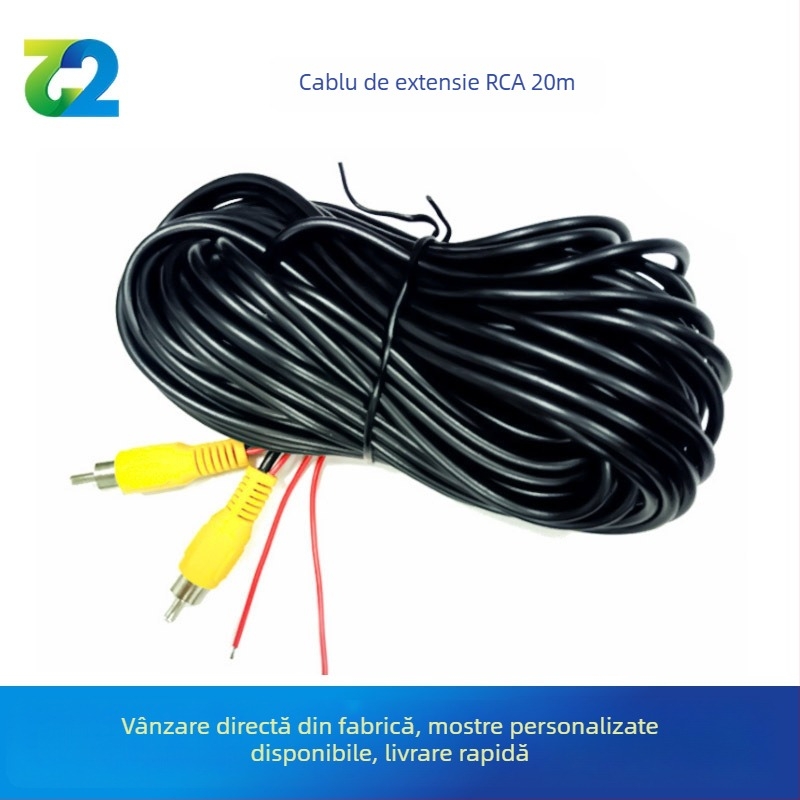 Cablu de extindere video pentru mașină cu sunet și cameră de mers înapoi, înveliș PVC, certificat RoHS, brand Two or two, compatibil cu audio și video.