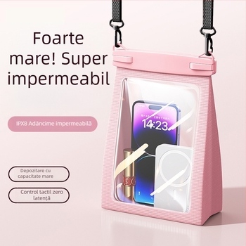 Geantă impermeabilă pentru telefon cu ecran tactil, capacitate mare, impermeabilitate nivel 8, pentru înot și rafting, geantă crossbody de depozitare pentru cosmetice