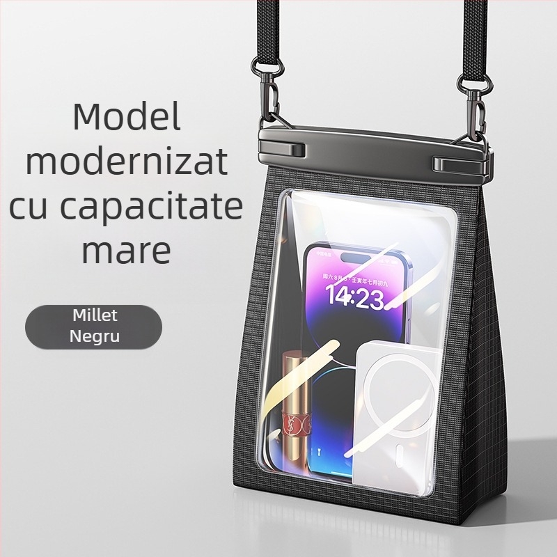 Geantă impermeabilă pentru telefon cu ecran tactil, capacitate mare, impermeabilitate nivel 8, pentru înot și rafting, geantă crossbody de depozitare pentru cosmetice