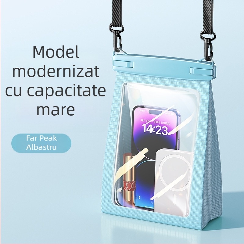 Geantă impermeabilă pentru telefon cu ecran tactil, capacitate mare, impermeabilitate nivel 8, pentru înot și rafting, geantă crossbody de depozitare pentru cosmetice