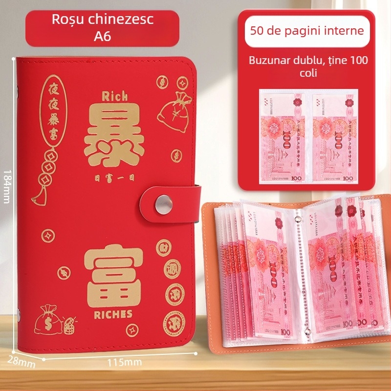 Suport pentru carnet bancar cu lacăt prin parolă – din piele sintetică, organizator pentru carnet bancar și cecuri, model Cd dj, marcă Full chain, cod produs Get rich money book