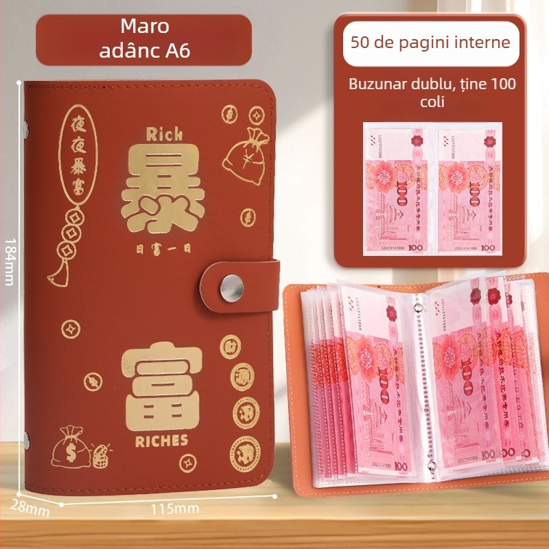 Suport pentru carnet bancar cu lacăt prin parolă – din piele sintetică, organizator pentru carnet bancar și cecuri, model Cd dj, marcă Full chain, cod produs Get rich money book