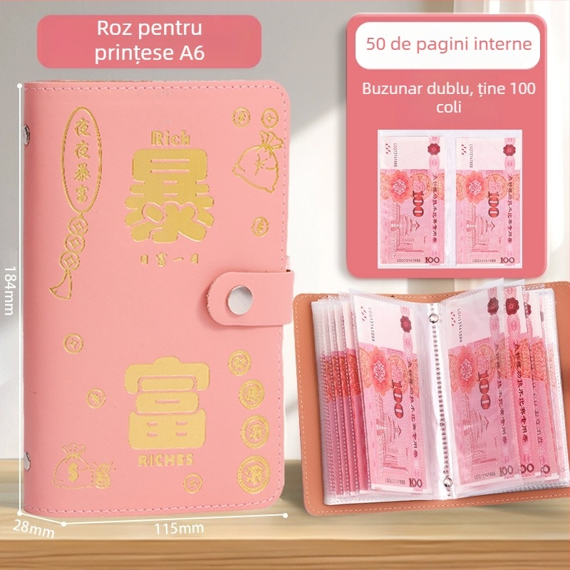 Suport pentru carnet bancar cu lacăt prin parolă – din piele sintetică, organizator pentru carnet bancar și cecuri, model Cd dj, marcă Full chain, cod produs Get rich money book